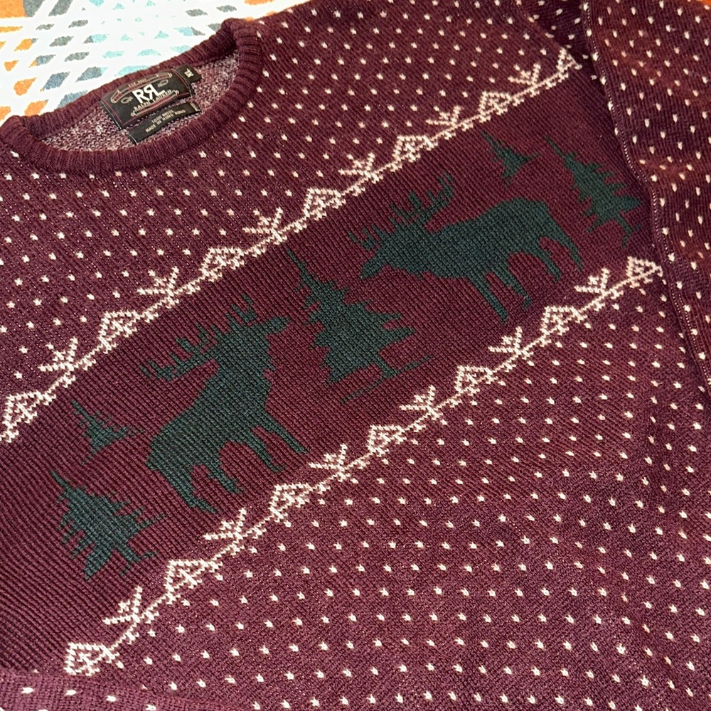 ๐ซ RRL Double RL Burgundy Fair Isle Sweater - Picture 3 of 8